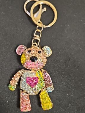 Multicolor Crystal Teddy Bear Keychain - Kids Accessories